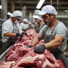 employees working at a beef processing plant